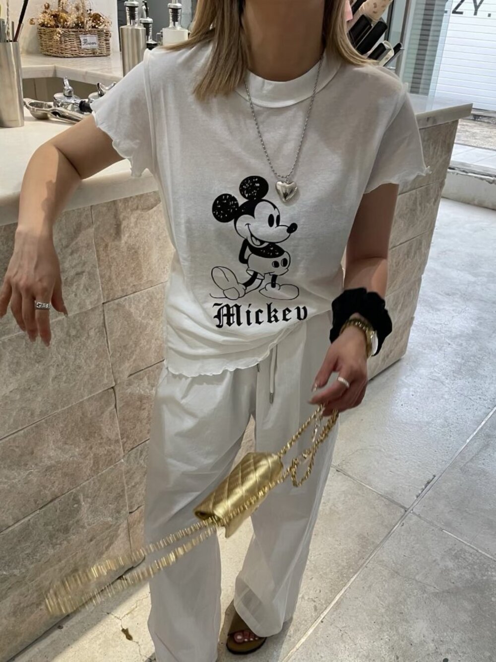 Mickey Mouse White Graphic Ruffle Edge Tee Size M